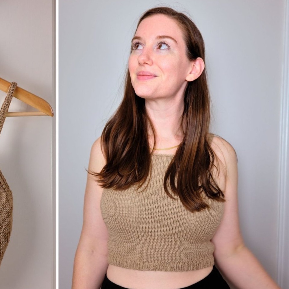 Hand knit Cropped Camisole Tank, Size Small - Picture 4 of 4